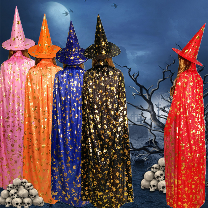 Halloween Funny Cosplay Costume Children Adult Masquerade Props Bronzing Pumpkin Witch Cloak