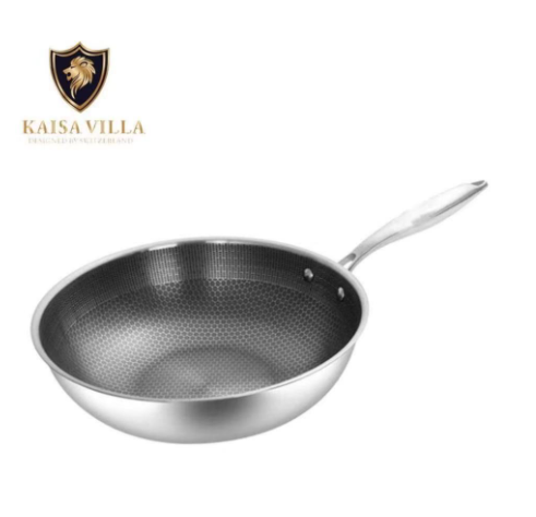 KAISA VILLA 32cm Cooking Fry Pan Non Stick Stainless Steel Honeycomb Frying Pan Nonstick With Lid