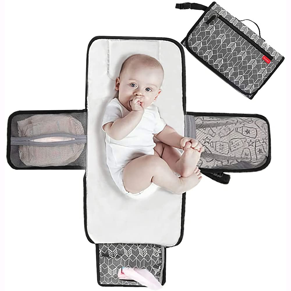 Baby Changing Pad Travel Changing Mat with Wide Pocket and Head Cushion Portable Changing Pad