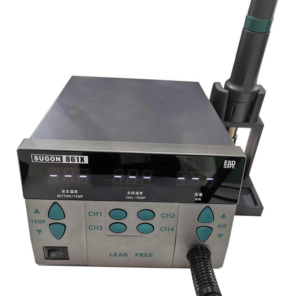 SUGON 861X 861 1000 Вт 3 ЖК-дисплея с горячим воздухом, паяльная станция с максимальным объемом воздуха до 200л/мин для ремонта телефонов