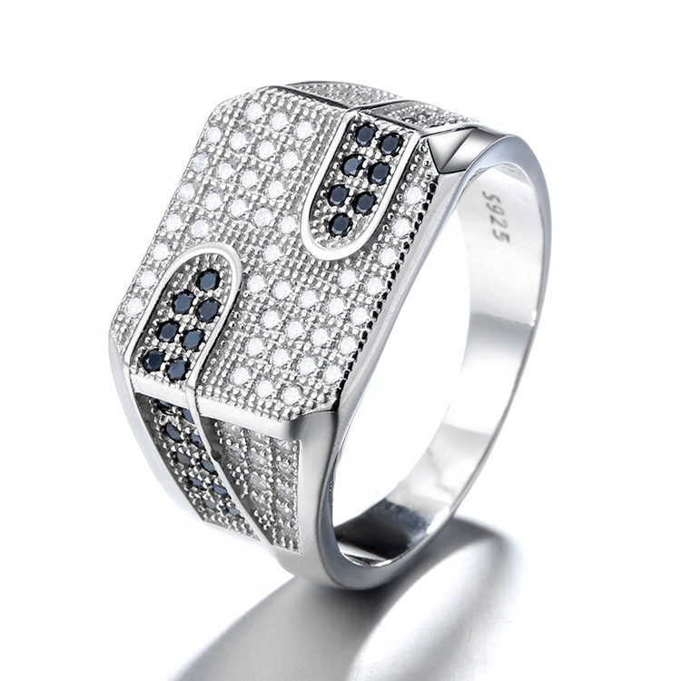 2021 Yaeno Chunky Ring in Turkish Style Men Ring in Real Silver 925 with CZ Micro Pave
