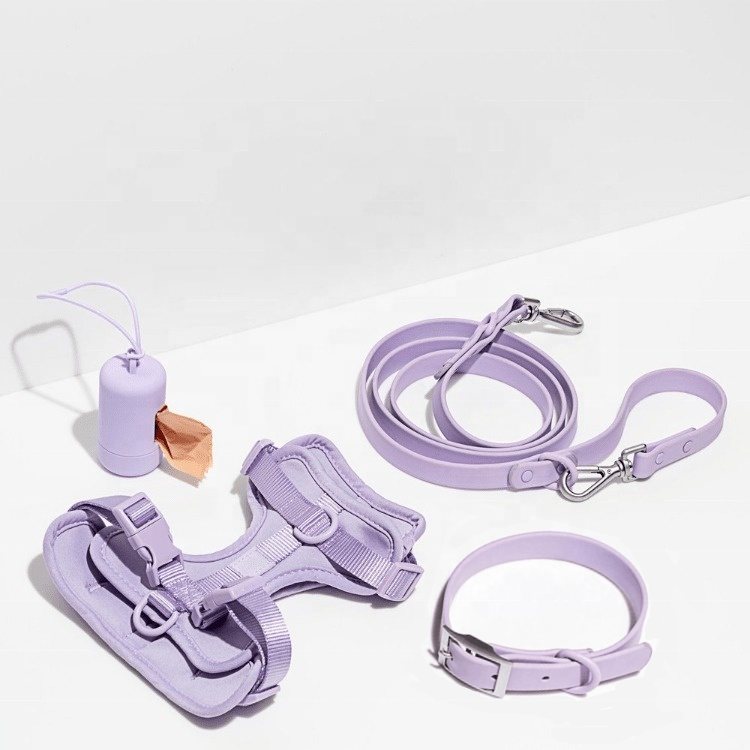 Custom Heavy Duty Soft PVC Harness Set, Waterproof Coated Webbing, Adjustable Pet Dog Leash, Small, medium, Large Collar, Wholesale