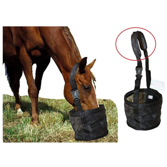 ISO Heavy Duty Mesh Feed Bag Durable Canvas feed bags Grain Feedbag Horses bag with Comfort Neck strap pad