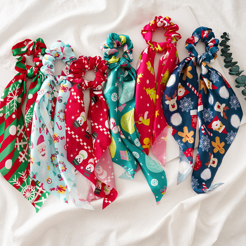 CLARMER Fashion Elastic Women Hiar Tie Hair Accessories Ponytail Holders Snowman Christmas Scarf Scrunchies