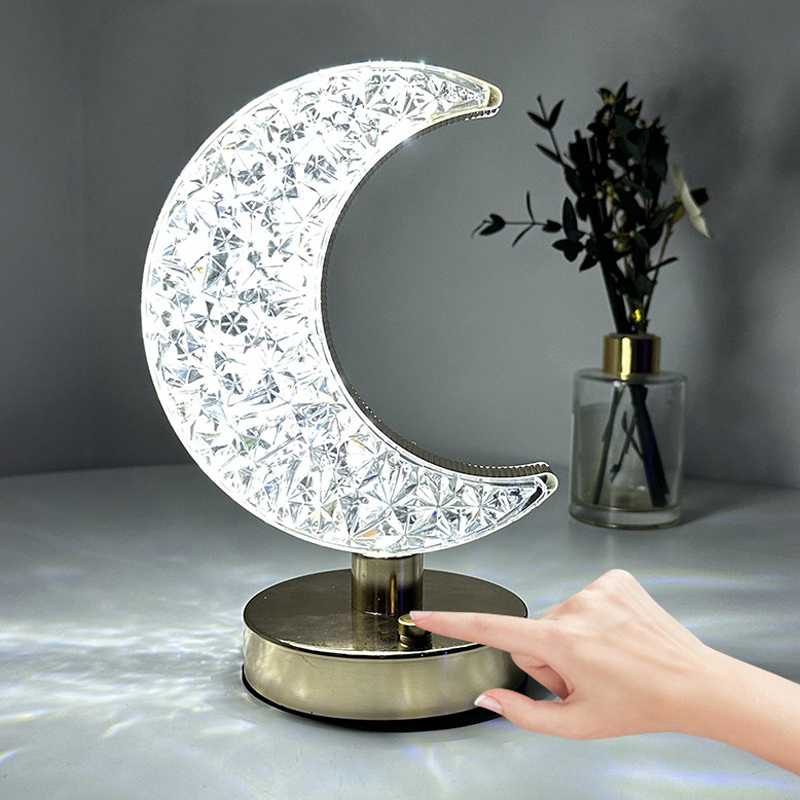 USB Dimmable Ramadan Crystal Table Lamp Rechargeable Pentagram Bedroom Bedside Modern Decoration Light Table Lamps