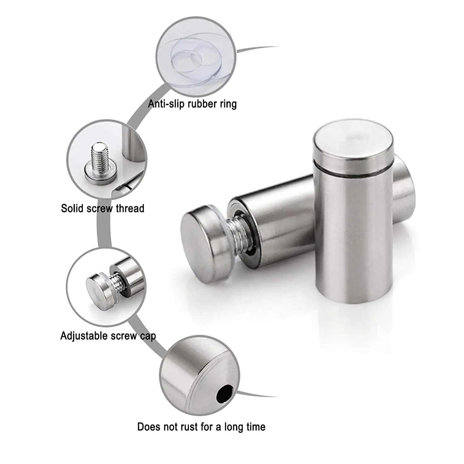 Anodized Aluminum Round Standoff Stainless Steel Wall Mounted Sign Stand Offs Spacer Mirror Glass Screw Standoffs