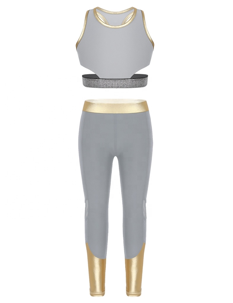 Kids Girls Sleeveless Racer Back Stretchy Tanks Tops with Leggings Long Pants for Ballet Dance Stage Performance Workout