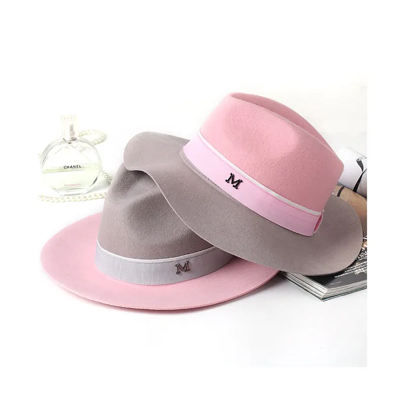 Elegant French Winter And Autumn Women Fedora Hats Top Pink Bowler Fedora Hat