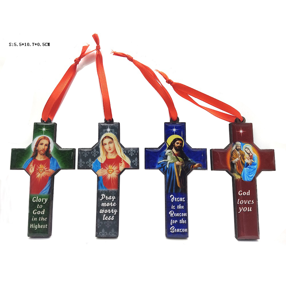 Godly Иисус религиозные иконы сердце деревянный крест кулон с эпоксидным покрытием