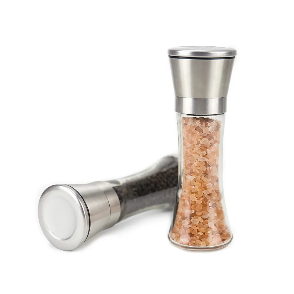 Top Selling Packing Salt & Pepper Grinder Set Salt and Pepper Grinder Set Manual Glass Stainless Steel Mills
