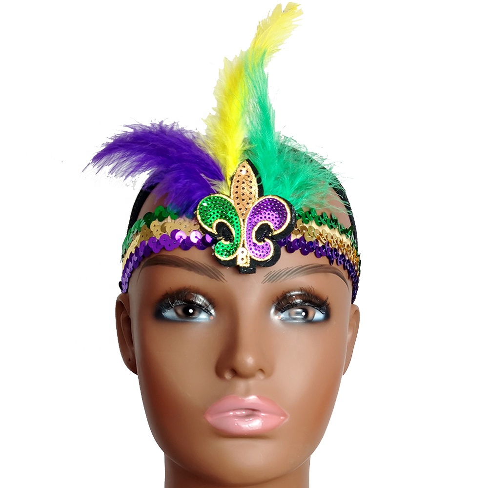 2024 New Orleans Mardi Gras Accessories,Mardi Gras Feather Headband Decoration,Purple Yellow Green Feathers Mardi Gras Headband
