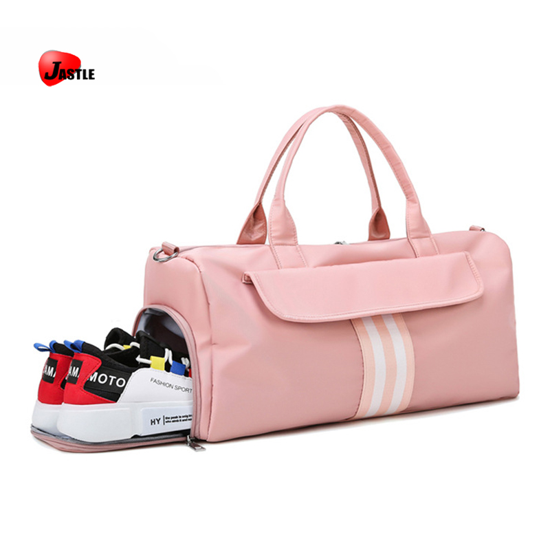 Factory Supplier Pink Nylon Waterproof High Quality Women Carry On Sports Travel Bag Gym Dry Duffel Bag With Shoes Compartment