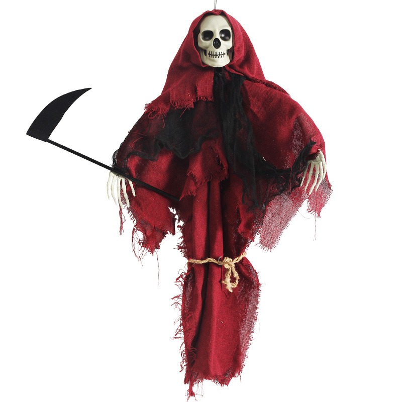 Red Cloth Skull And Sickle Grim Reaper Pendant Ghost Festival Props Halloween Decorations