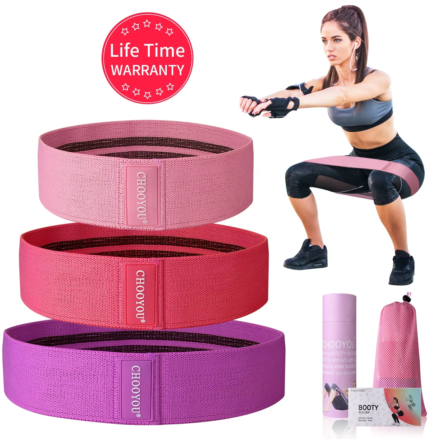 Elastic Hip Bands Non Slip Exercise Booty Bands for Women
