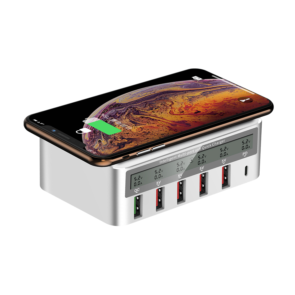 intelligent multi-port USB quick charger for smartphone pad LCD charging station output Type-C port USB QC 3.0 adapter