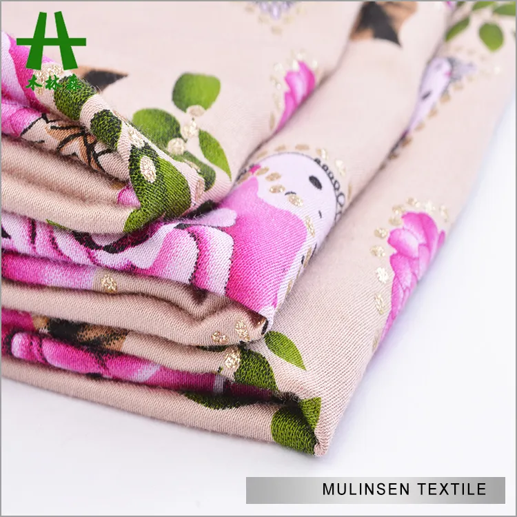 Mulinsen Textile Woven Printed 60s Spandex Rayon Sateen Floral Fabric