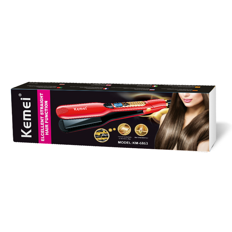 KEMEI KM-6863 Adjustable temperature Hair Straightener Curling Corrugation Styling Tools Comb Brush With Digital Display