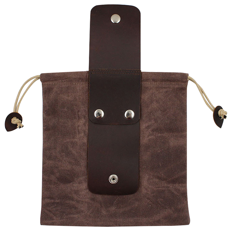 Drawstring Leather Canvas Bushcraft Bag Foraging Pouch Fruit Picking Bag With Leather Cover Buckle Easy Looping Around Belt