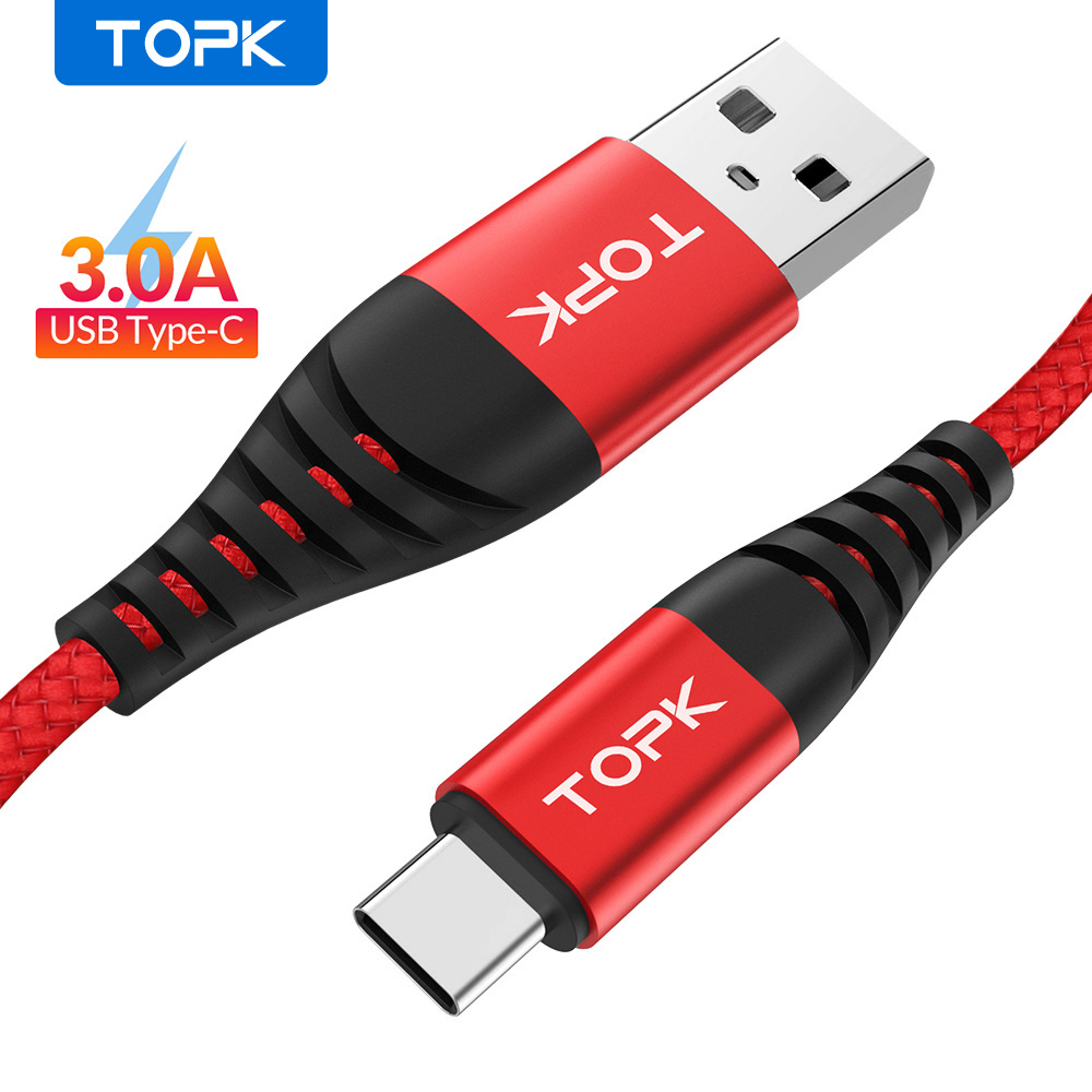 TOPK AN42 1 м (3.3ft) 3A QC3.0 золотое покрытие USB кабель с нейлоновой оплеткой с разъемом USB Type-C кабель для передачи данных