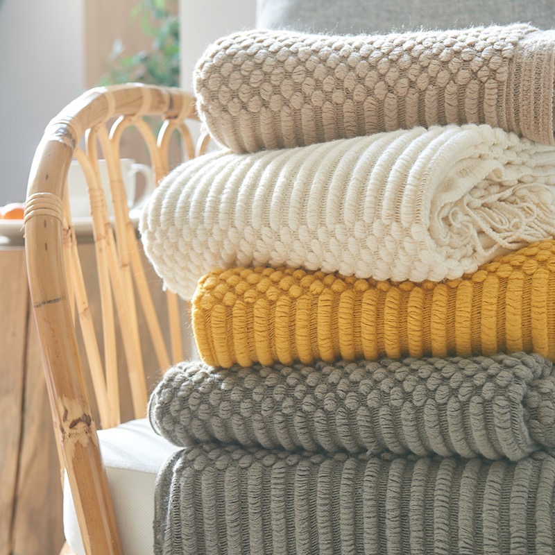 New bohemian acrylic material chenille knitted blanket for sofa decoration