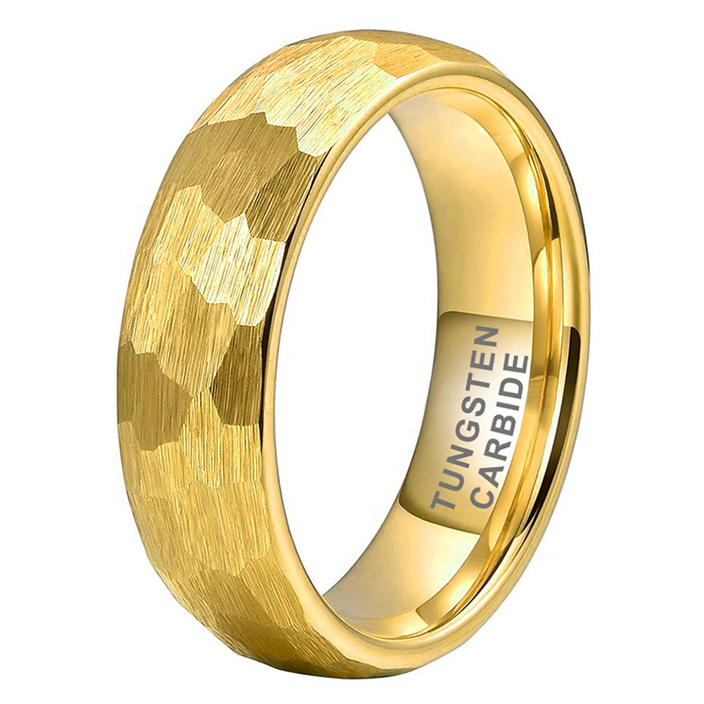 Coolstyle Jewelry In Stock dropshipping 6mm Gold Plated Hammered Tungsten Ring for Men Women Fashion Engagement Wedding Band