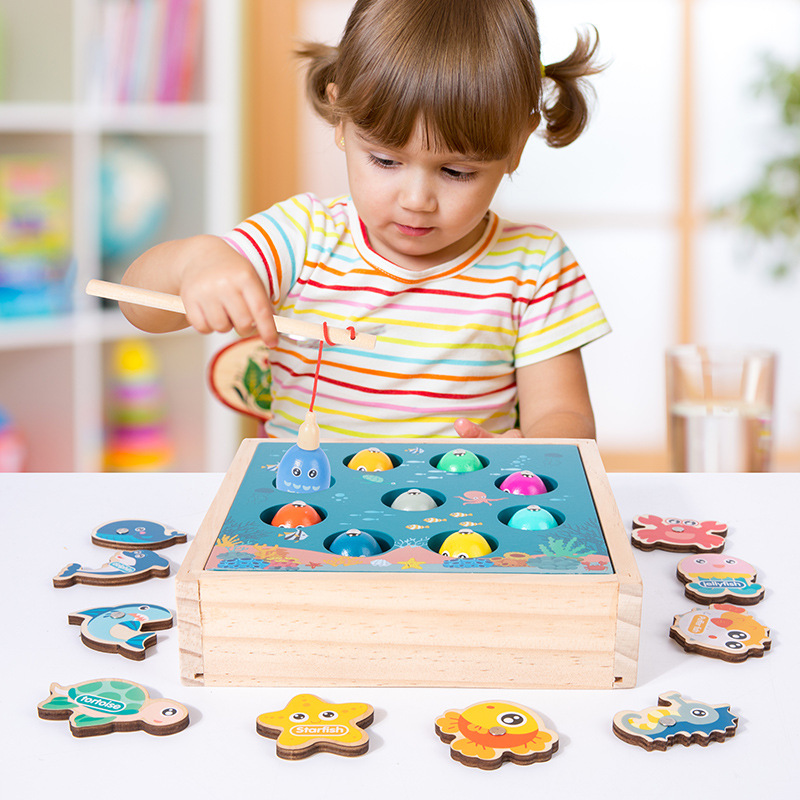 2022 Best Selling Educational Toy Wooden Magnetic Fishing Game 3D Wooden Toys Learning Toys