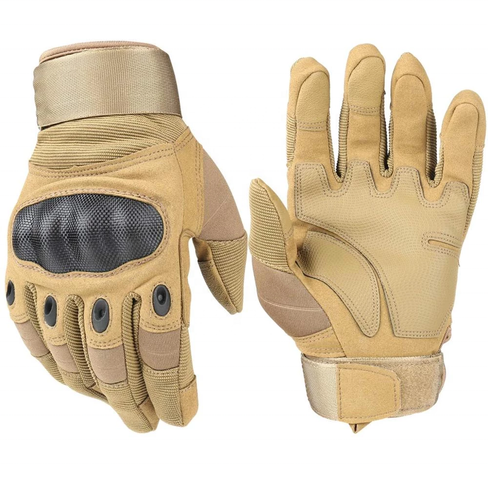 Doublesafe wholesale Custom Khaki men army combat hand full finger hard knuckle outdoor security military tactical gloves