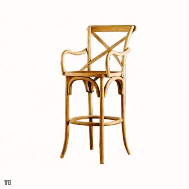 Factory wholesale retro style furniture bar chair solid wood stackable cross back high chair