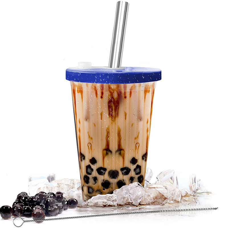 Многоразовая чашка Boba объемом 16 унций, изолированная кружка с двойной стенкой, широкая трубочка из нержавеющей стали для Пузырькового чая