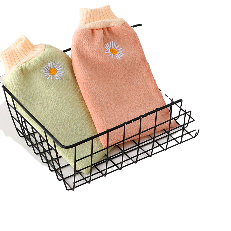 Manufacturers direct sales pure color bath gloves / embroidery bath gloves / thick bath gloves used for exfoliating