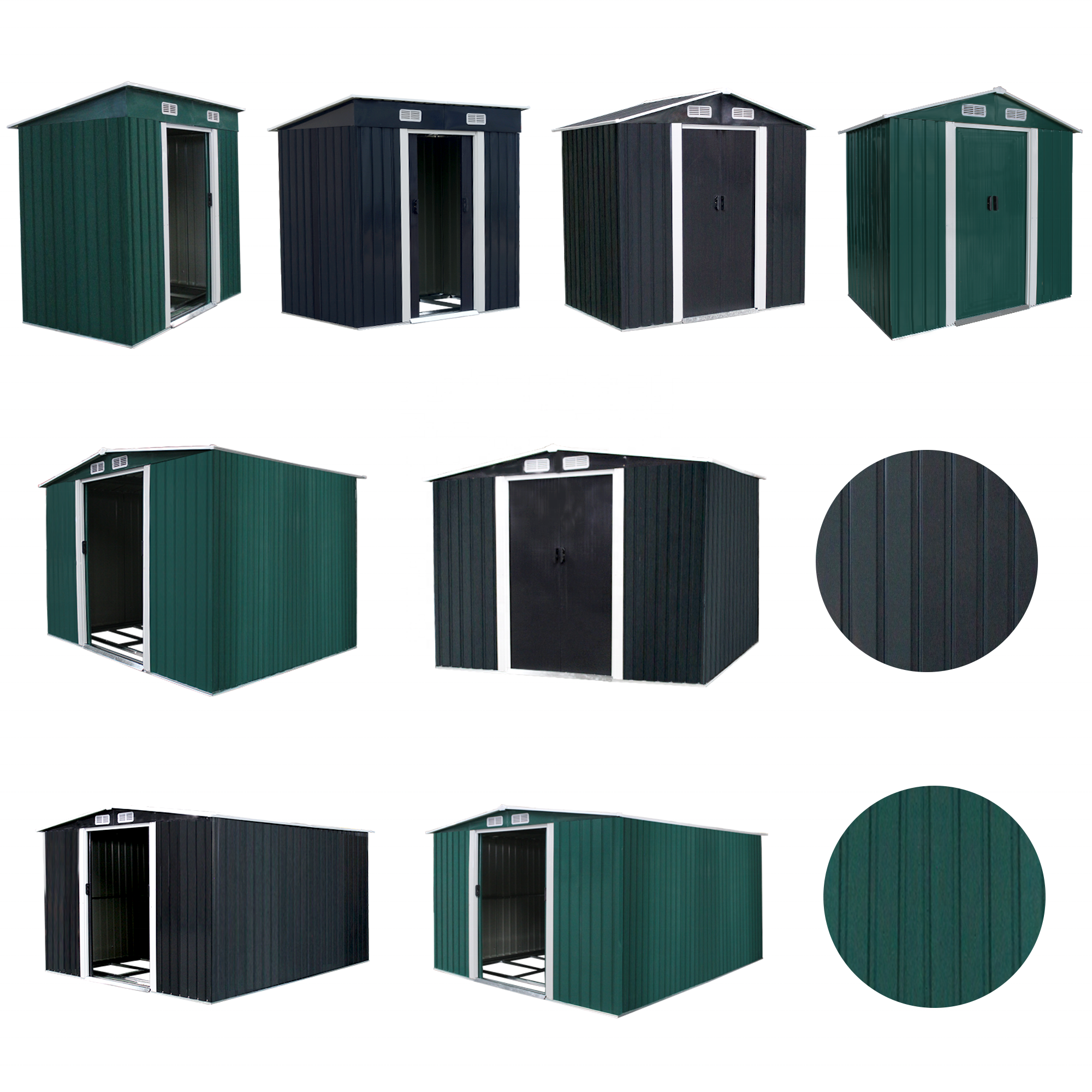 M/L/XL/XXL Garden tool house Garden Shed Tool Kit Storage House with Flat Pent Roof and Double Sliding Doors