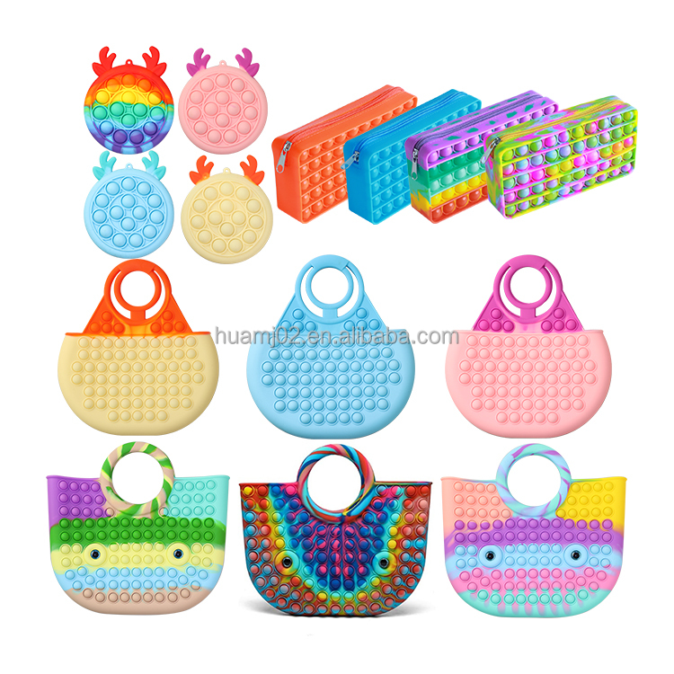 Amazon popular new school decompression puzzle push bubble fidget handbag for popper bubble silicone push pops fidget bag