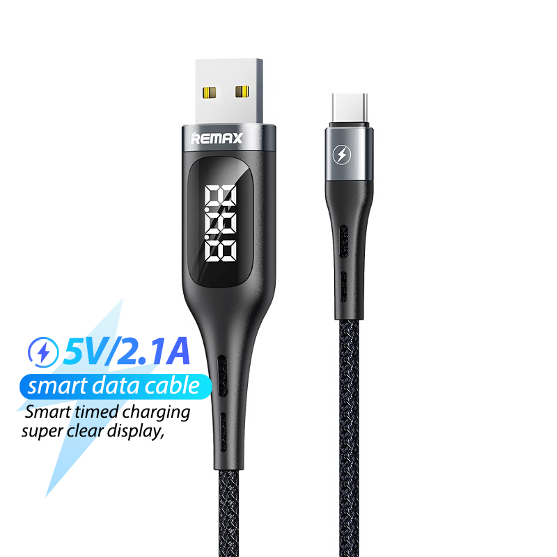 Remax RC-096 Ultra-clear Usb electricity Display Smart button type-c Fast Auto Disconnect lightning Metal Case data Cable