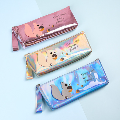 Stylish difficult deformation faded squirrel PU leather zipper soft pencil bag for girls