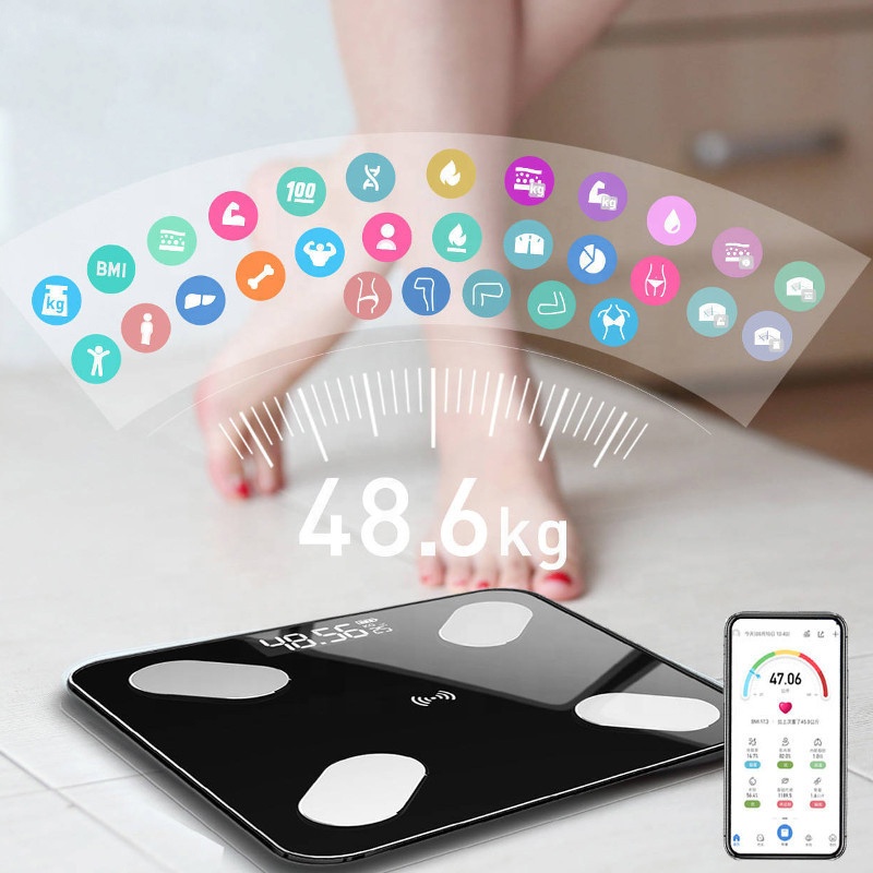 Умные весы для ванной комнаты с приложением Android IOS, 180 кг/фунтов, Светодиодные Портативные Весы для измерения массы тела и жира, цифровые электронные весы с ИМТ