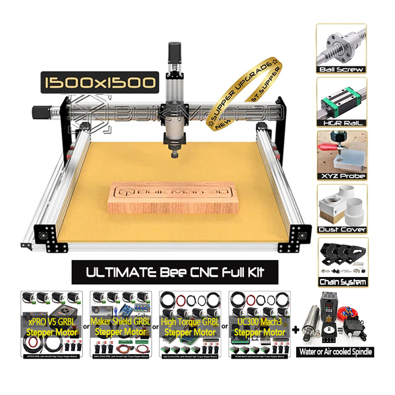 Полный комплект шаговых двигателей BulkMan 3D Silver 1515 ULTIMATE Bee CNC с линейными направляющими и шариковым винтом, бесшумная передача