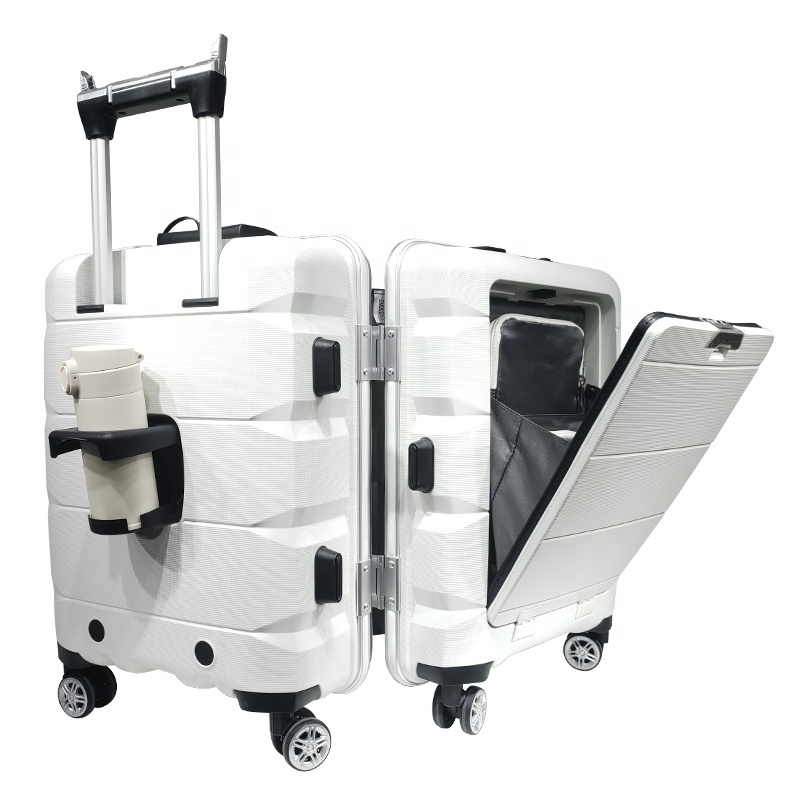 JXPP001 Travel Durable PP Trolley Suitcase Rolling Hard Shell Spinner Luggage Set With Front Opening laptop mobile Cup Holder