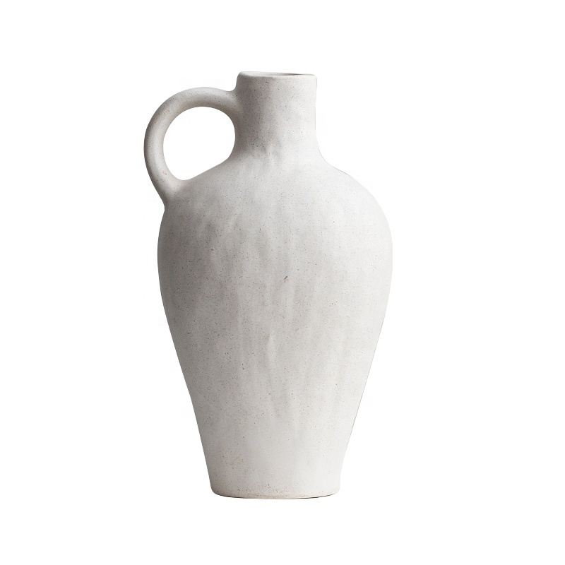 Ceramic White Flowers Vases Large Size Desktop Decoration Vase Simple Hand Made Stone Vase