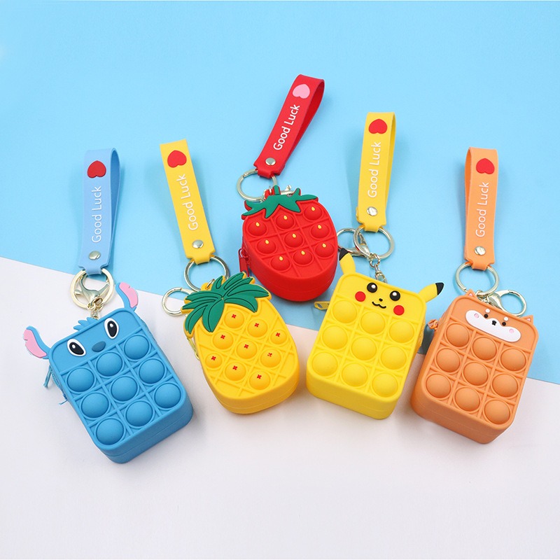 New Popper Silicone Push Bubble Pop Fidget Toy Coin Purse, Pendant Cartoon Kawaii Simple Dimple Wallet Bag for Kid Gift