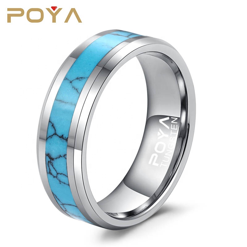 POYA 8 мм Вольфрам Синий Бирюзовый инкрустация польский скошенный край Comfort Fit