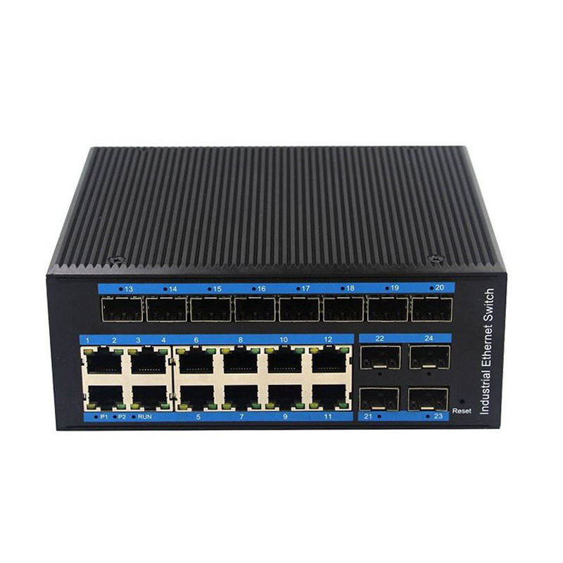 Промышленный Коммутатор Ethernet, 12 портов Gigabit SFP PoE, управляемый сетевой коммутатор широкого диапазона, источник питания постоянного тока, переключатель Ethernet на DIN-рейку