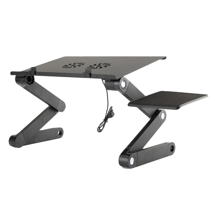 Height adjustable durable stand with fan and mouse pad laptop computer desk