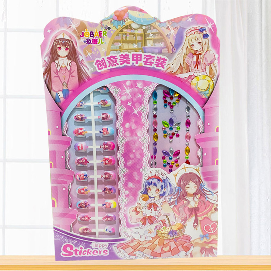 Wholesale custom children's cartoon false nail acrylic rhinestones creative kids nail art set