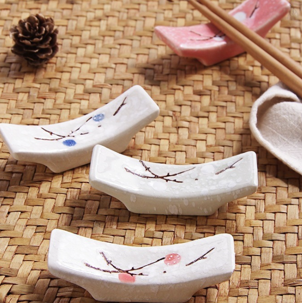 Creative Japanese style ceramic plum flower chopstick rest holder for kitchenware
