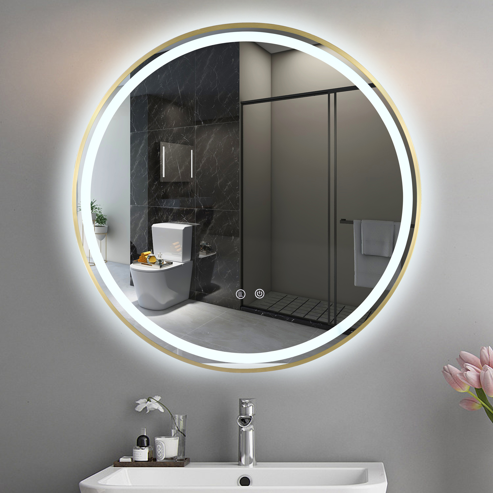 China High-End Custom LED Smart Bathroom Mirror Modern Hotel Project Anti-Fog round Vanity Mirror with Touch Switch Wall Usage