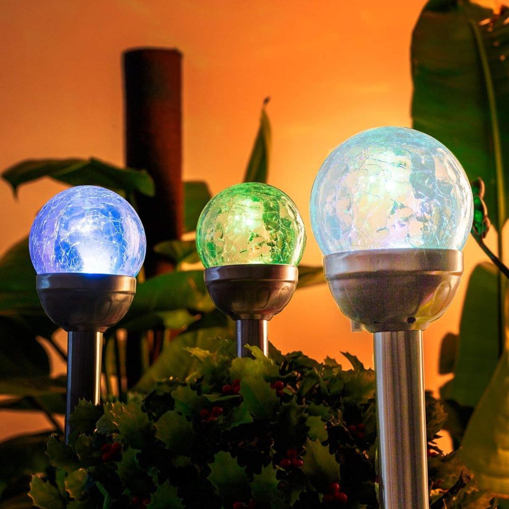 Наружная цветная светодиодная двойная лампа RGB Pathway landscape Stick Solar Crackle Glass Ball Stake garden Lights