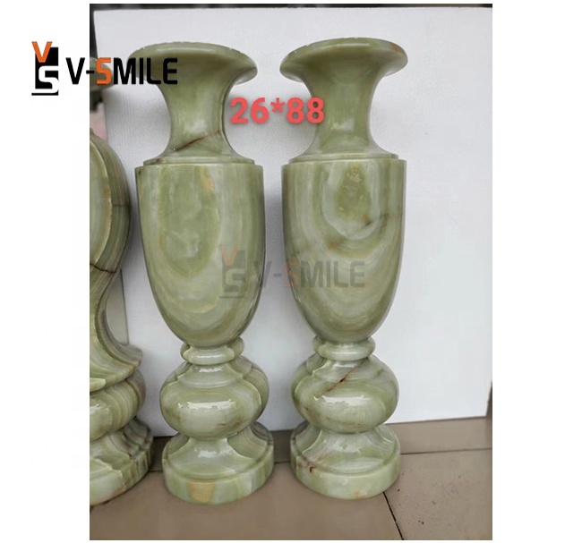 Natural Onyx Stone Vases Light Green Onyx Chinese Style Flower Vases