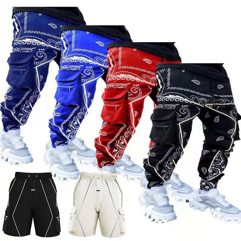 XLL Street wear hip hop bandana print tactical cargo pant with bellows pocket plus size men's trousers & pants