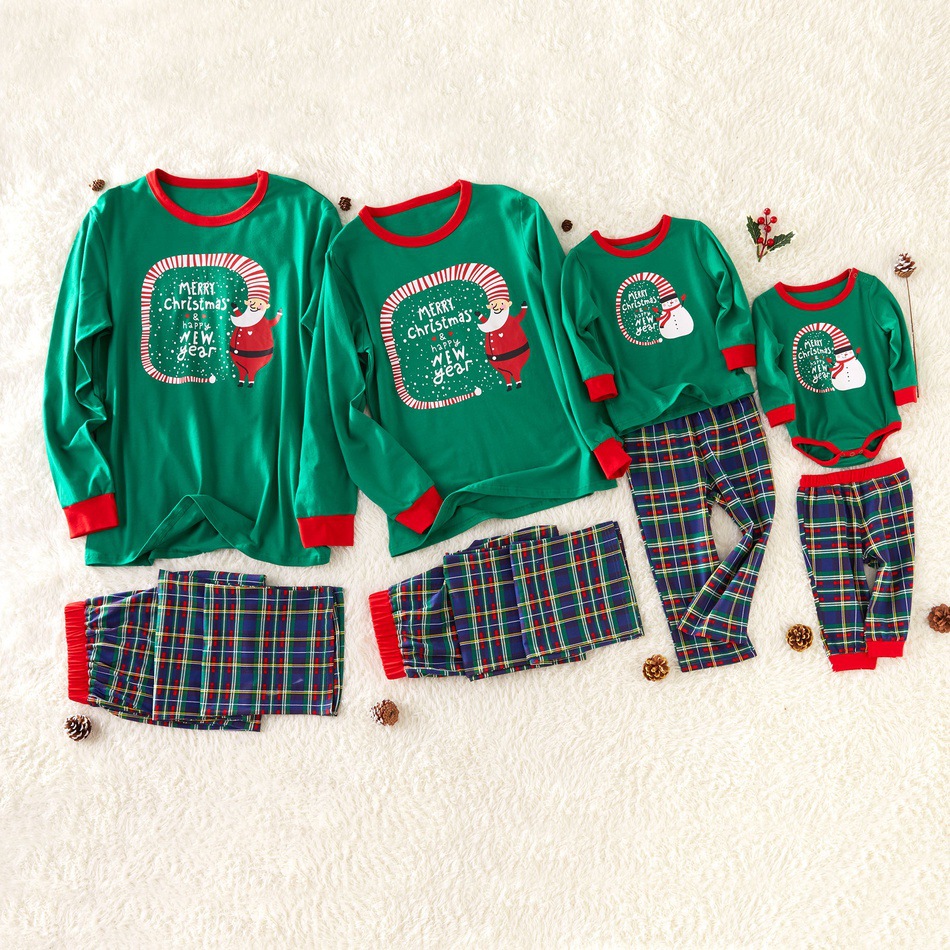 2021 Wholesale Santa Snowman Christmas tree decoration supplies family parent child suit dad mom women kids pajamas set