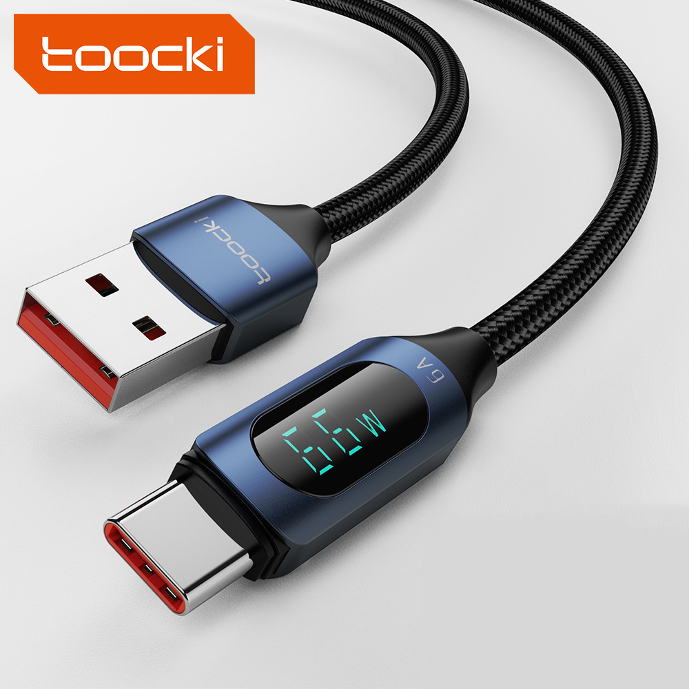 Нейлоновый кабель Toocki-Smart Type C, 6A 66 Вт, кабель USB C со светодиодным цифровым дисплеем, USB-кабель для быстрой зарядки телефона, 1 м, 2 м